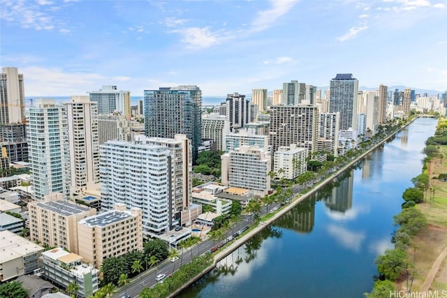 property's view of city featuring a water view