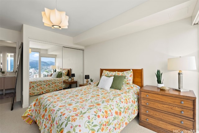 carpeted bedroom with a closet