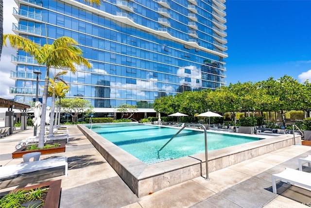 view of pool featuring a patio area