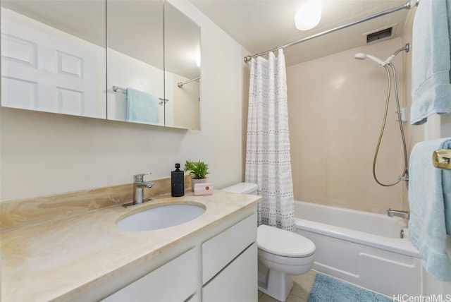 full bathroom featuring vanity, toilet, and shower / tub combo