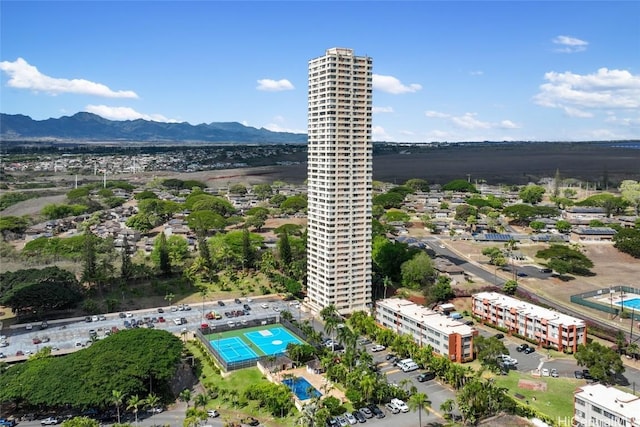 aerial view with a mountain view