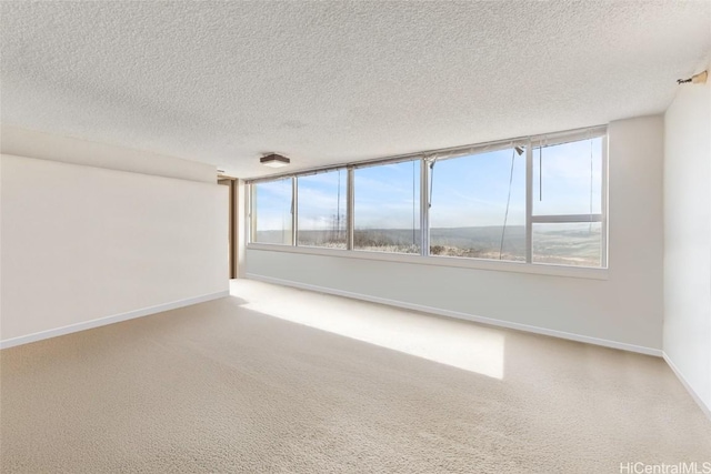 unfurnished room featuring baseboards, carpet, and a textured ceiling