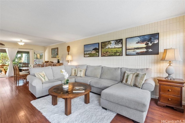 living room featuring dark hardwood / wood-style floors