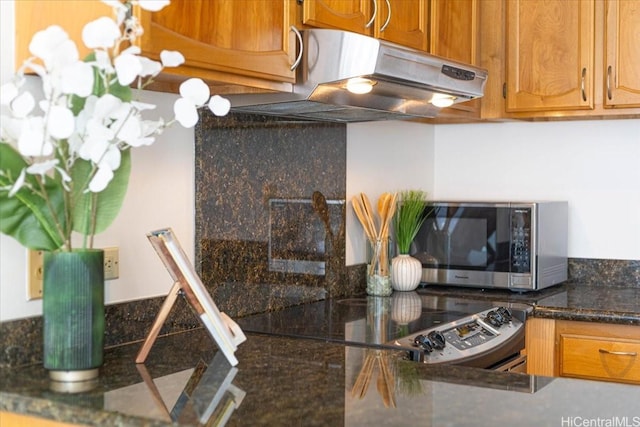 2522 Date St Unit 304, Honolulu, HI 96826 - kitchen view of stainless steel microwave, under cabinet range hood, and tasteful backsplash