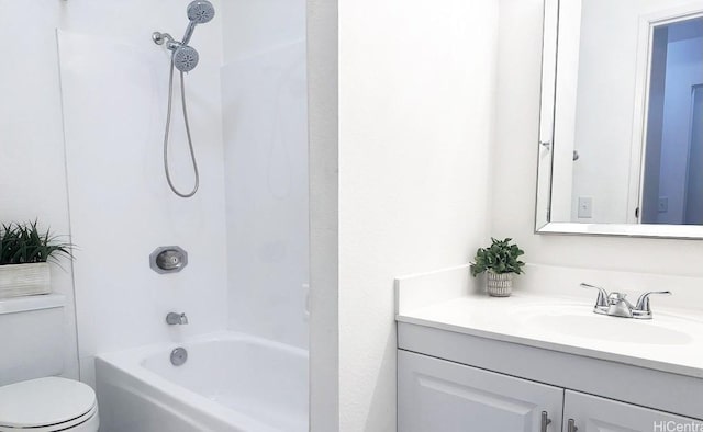 full bathroom featuring vanity, shower / bathtub combination, and toilet