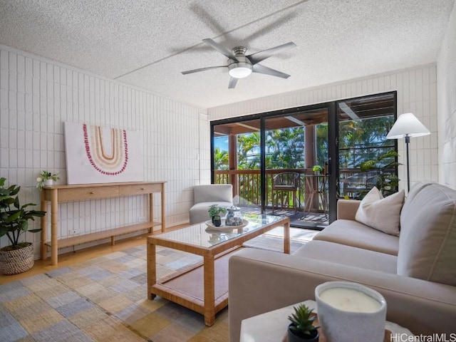 living room with ceiling fan