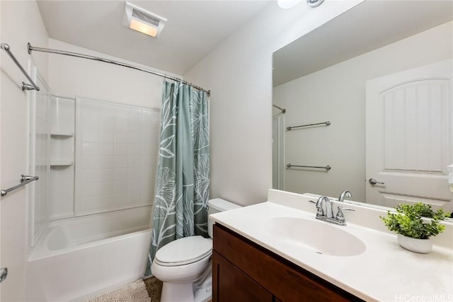 full bathroom featuring toilet, vanity, and shower / bath combo