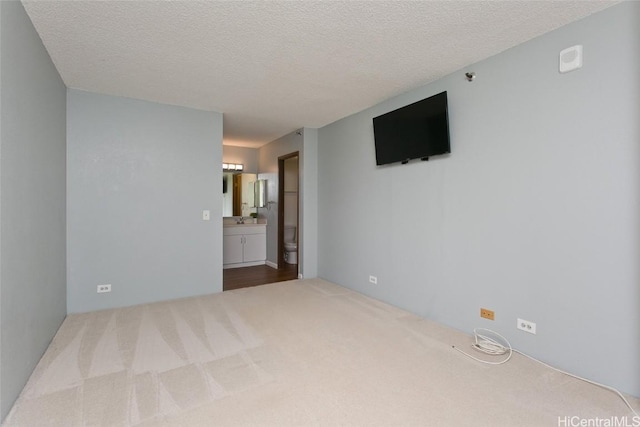 carpeted empty room featuring sink and a textured ceiling