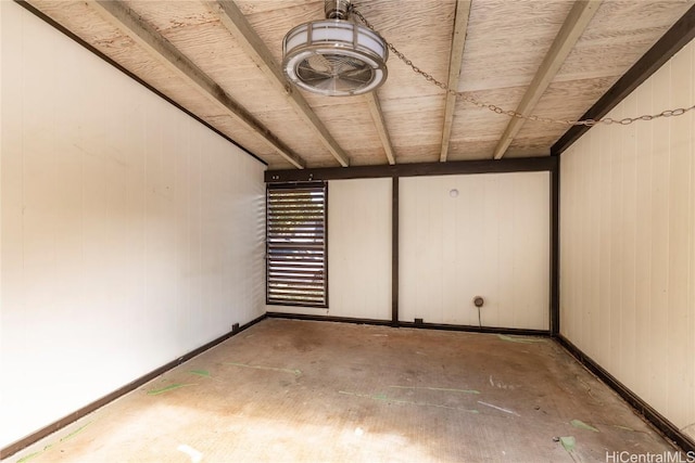 spare room with wooden walls