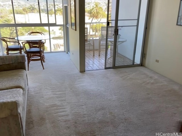 doorway with carpet floors