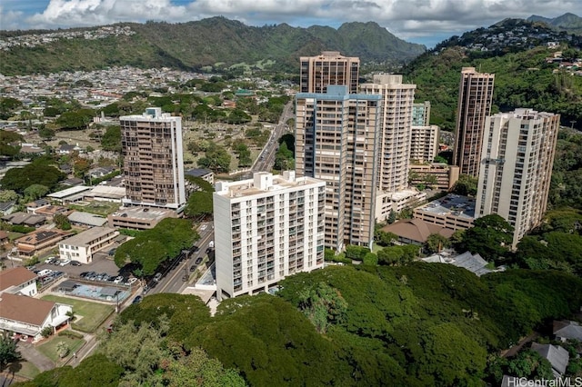 birds eye view of property with a mountain view