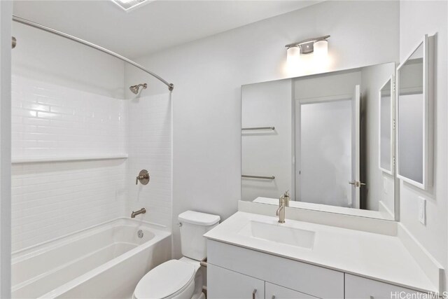 full bath featuring toilet,  shower combination, and vanity