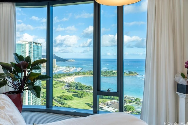 bedroom with a water view