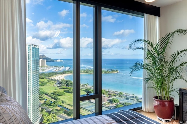 bedroom with a water view