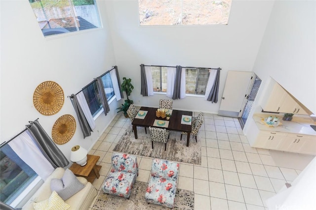 living room featuring light tile patterned floors