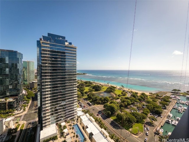 exterior space featuring a view of the beach