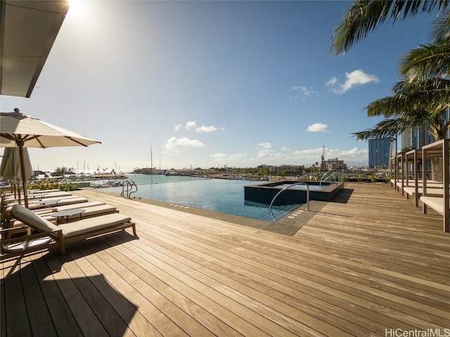 dock area featuring a water view