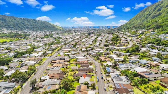 aerial view featuring a residential view and a mountain view