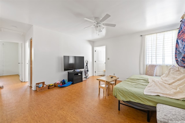 854 Hao St, Honolulu, HI 96821 - bedroom with ceiling fan and wood finished floors