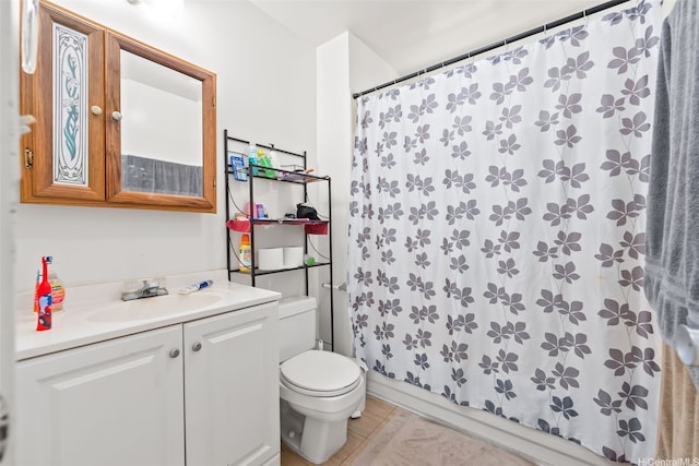 854 Hao St, Honolulu, HI 96821 - bathroom featuring vanity, tile patterned floors, toilet, and a shower with shower curtain