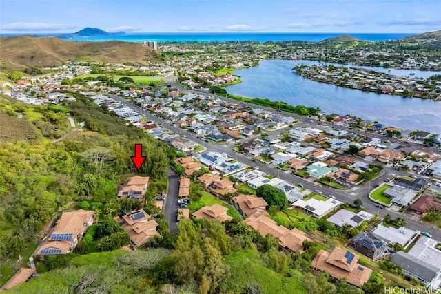 aerial view with a water view