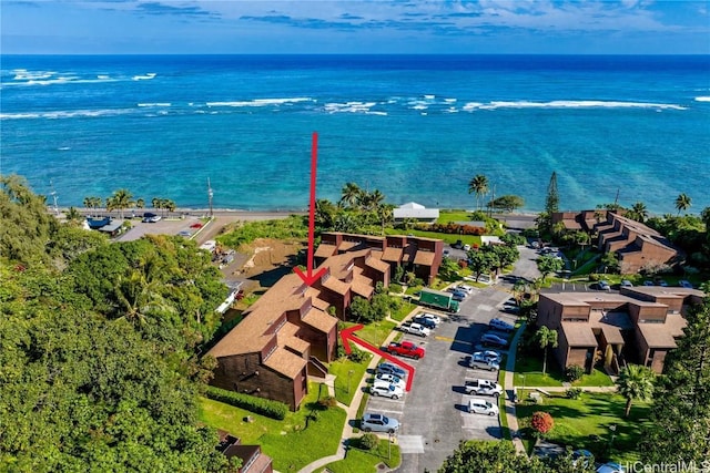 bird's eye view featuring a water view