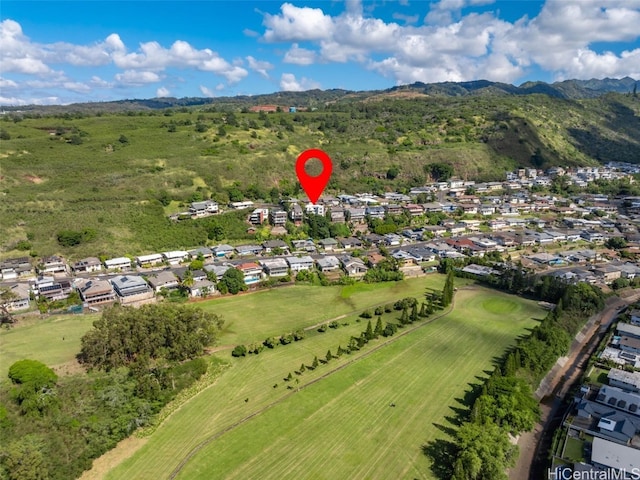 bird's eye view with a mountain view