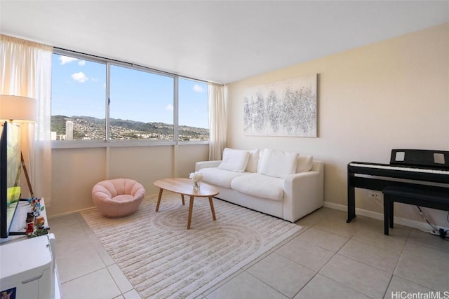 living room featuring light tile patterned floors