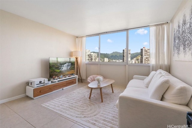 living room featuring light tile patterned floors