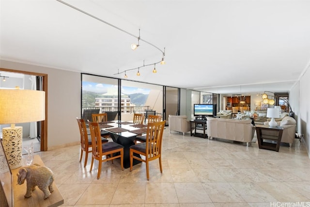 tiled dining room with track lighting