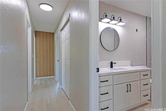 bathroom featuring hardwood / wood-style flooring and vanity