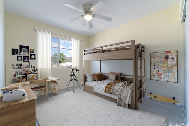 bedroom featuring ceiling fan