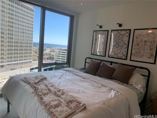 carpeted bedroom featuring expansive windows