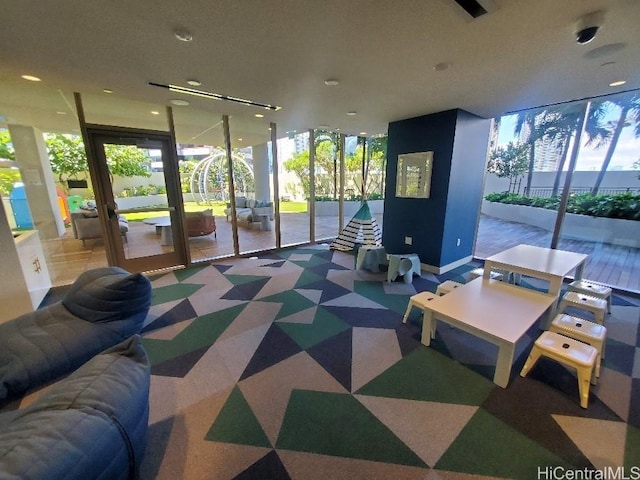 interior space with a wall of windows and plenty of natural light