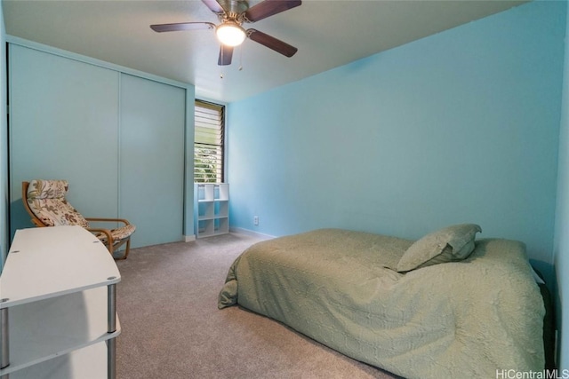 bedroom with carpet floors and ceiling fan