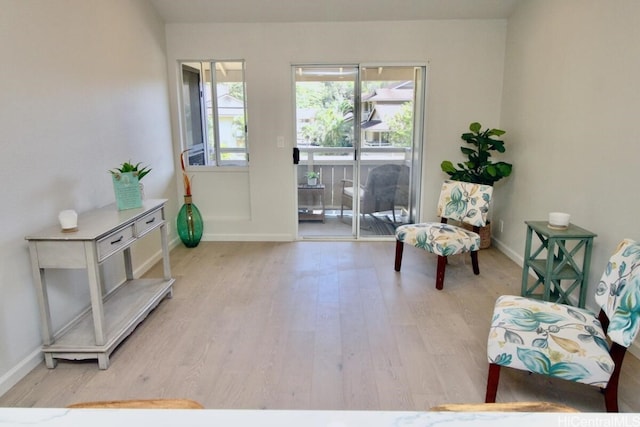 living area with light hardwood / wood-style floors