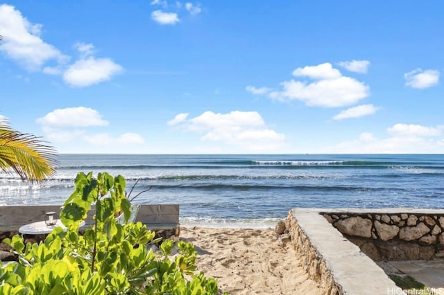 view of water feature with a view of the beach