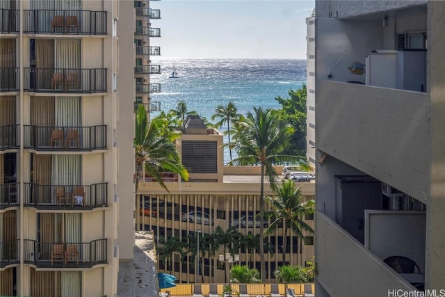 view of water feature with a view of the beach