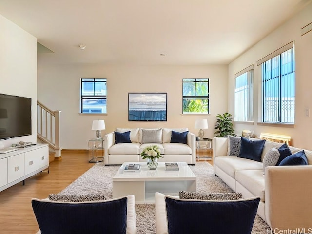 living room featuring light wood-type flooring