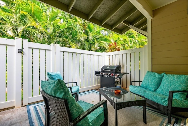 balcony featuring area for grilling and an outdoor living space