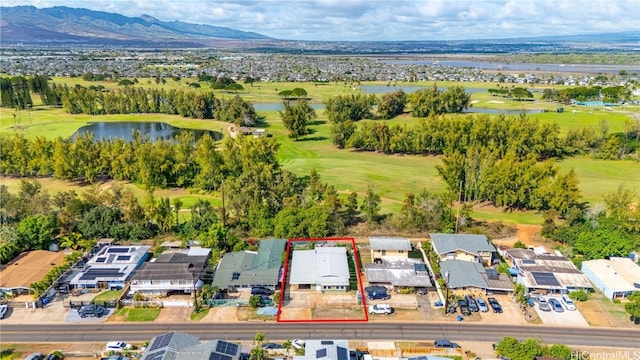 aerial view with a water and mountain view