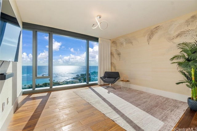 unfurnished room featuring wood-type flooring and floor to ceiling windows