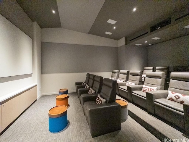 home theater with lofted ceiling