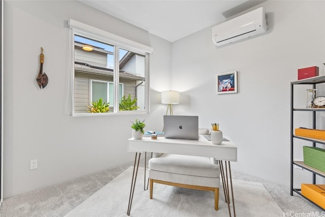 carpeted home office featuring a wall unit AC