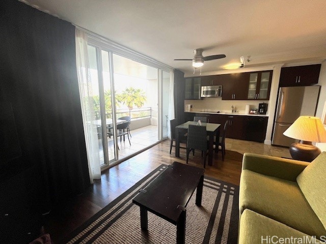 255 Beach Walk Unit 45, Honolulu, HI 96815 - living room with hardwood / wood-style flooring and ceiling fan