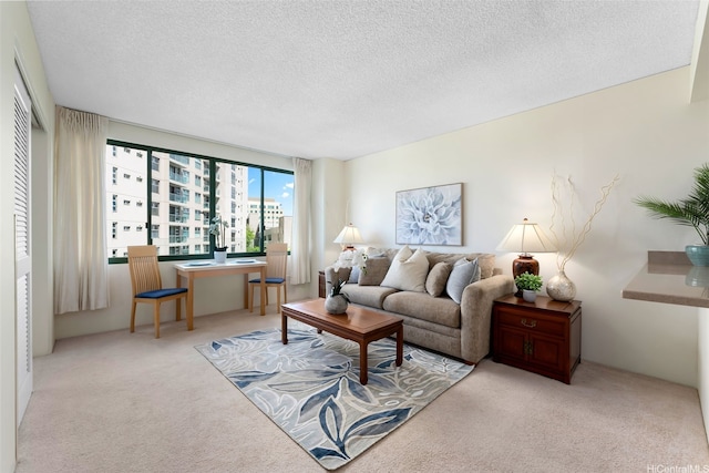 1314 Kalakaua Ave Unit 406, Honolulu, HI 96826 - carpeted living area with a textured ceiling and a desk