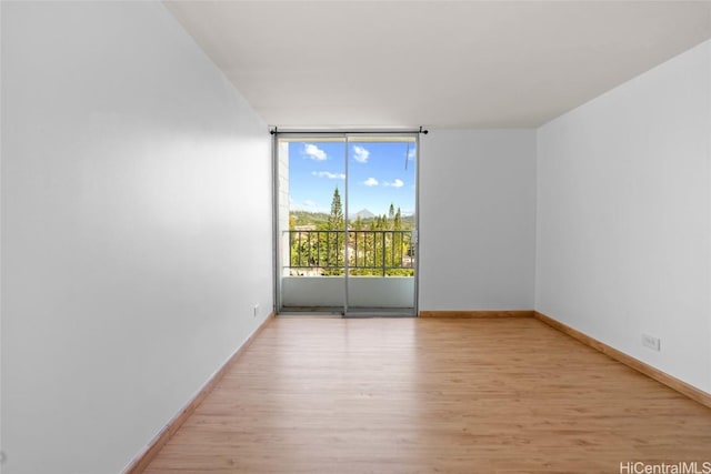 empty room featuring light hardwood / wood-style flooring and a wall of windows