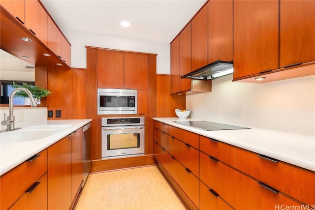 kitchen featuring appliances with stainless steel finishes, sink, and extractor fan