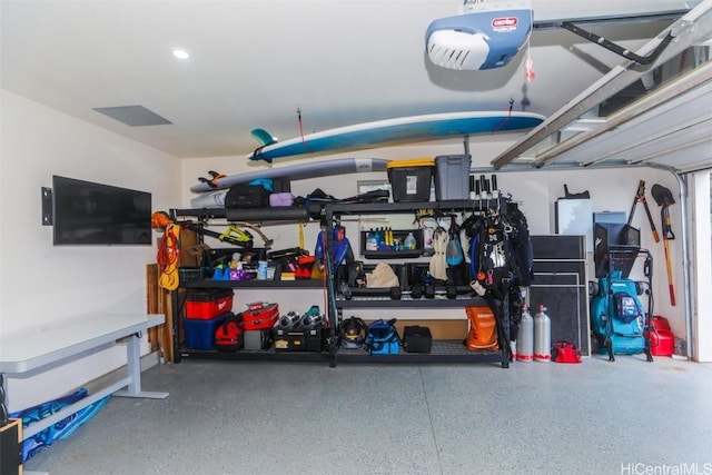 garage with a garage door opener