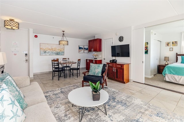 living room featuring light tile patterned floors